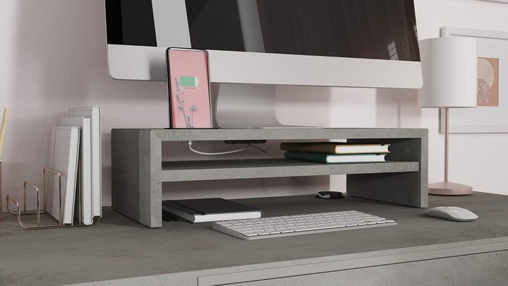 MOBILI FIVER, Monitorständer Riki, H.15 cm, Farbe: Grauer Beton, Laminiert, Made in Italy Altezza 15