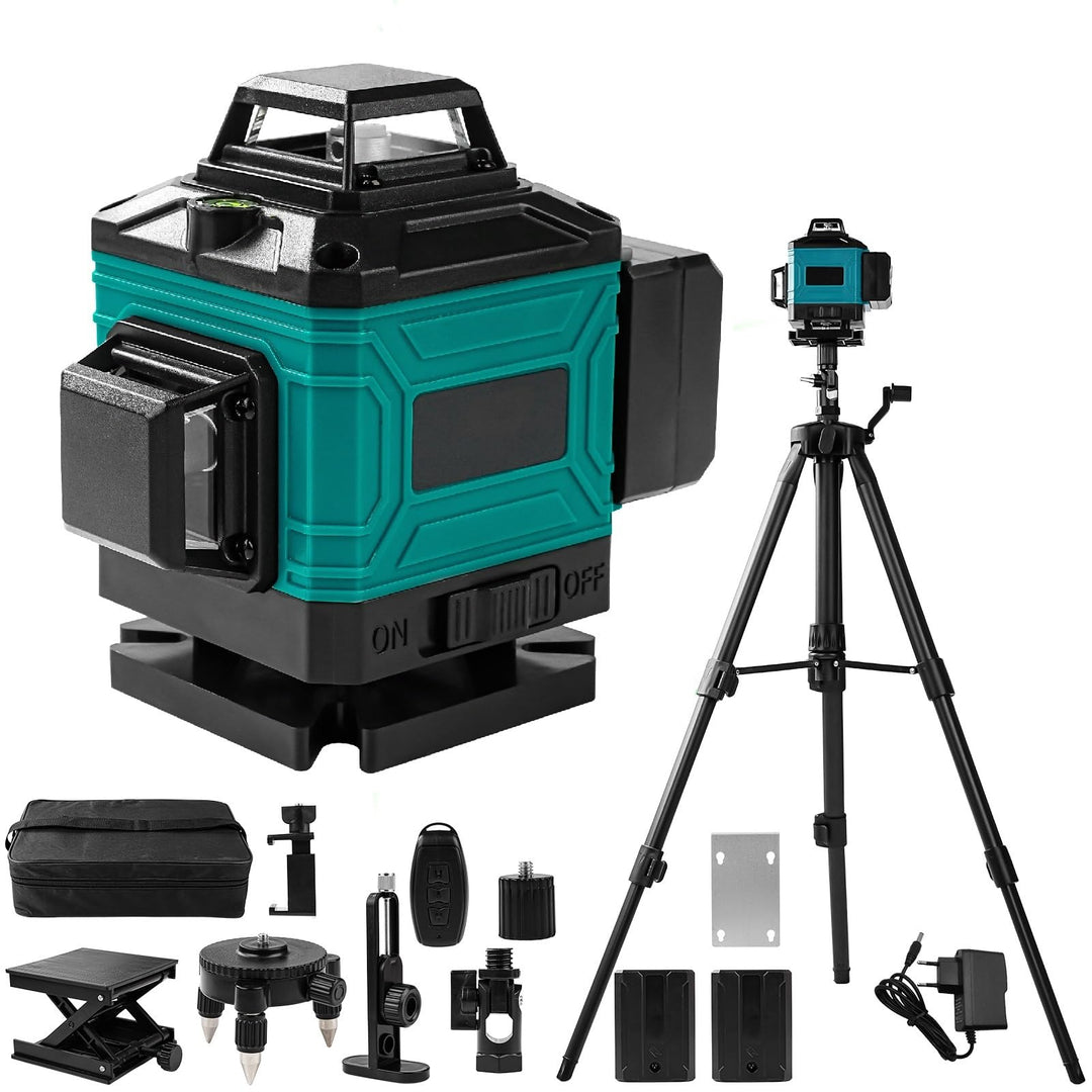 16 Linien Grüne Laser Wasserwaage mit Stativ 1,2M, 2 x 4800mAh Akkus & Ladegerät, 4D 360° Kreuzlinie
