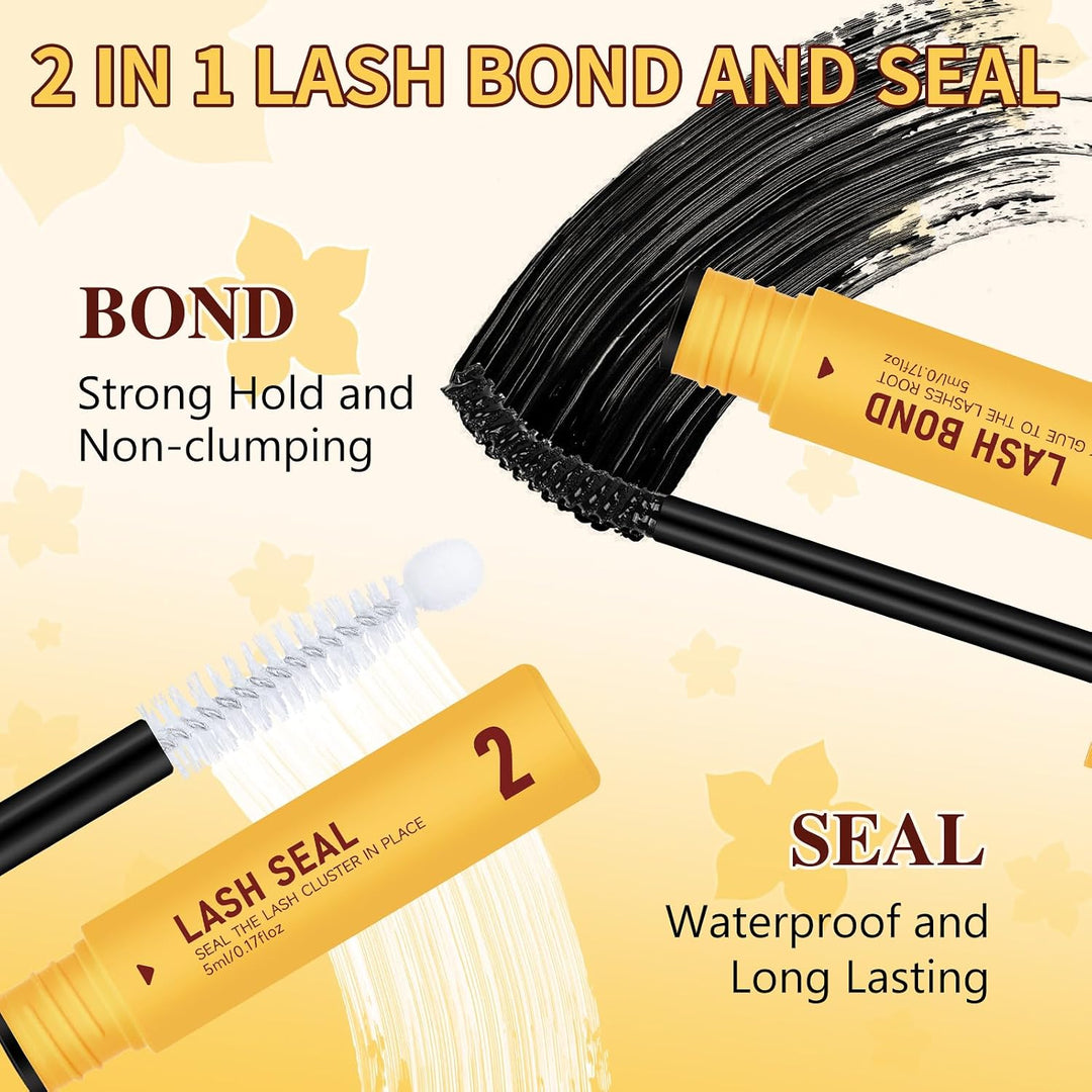 QUEWEL Wimpern-Extensions 320 Stück 80D+100D, DIY Lash-Extension-Set, Cluster-Lashes mit Wimpernkleb