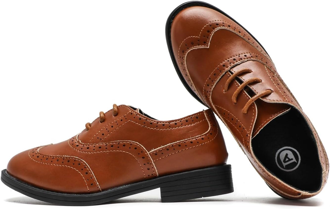 PPXID Jungen Schnürhalbschuhe Schule Oxfords Uniform Hochzeit Anzugschuhe 37 EU Dunkelbraun, 37 EU D