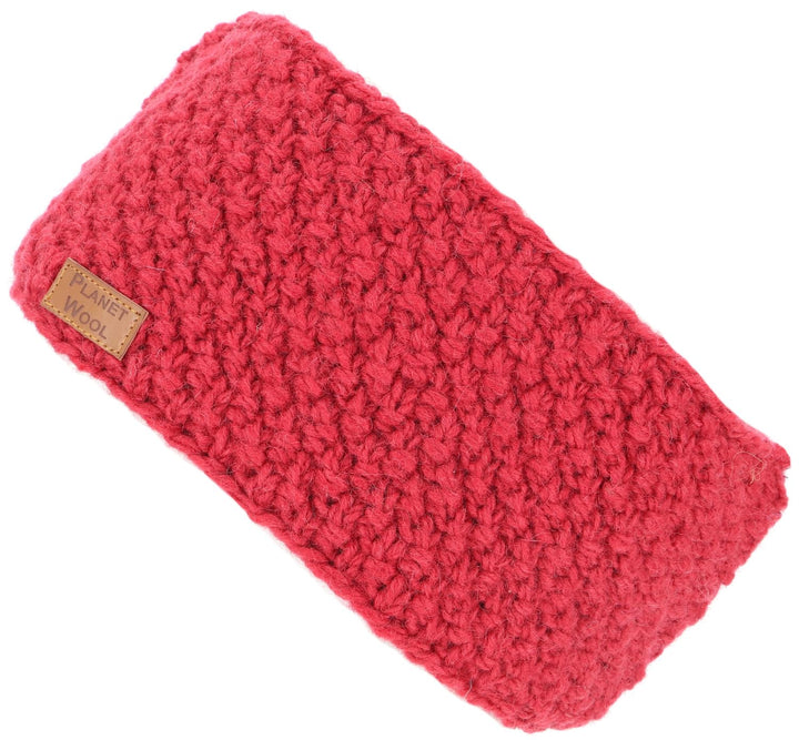 GURU SHOP Woll-Strick-Stirnband aus Nepal mit Perlmuster - Himbeerrot, Herren/Damen, Wolle 1 stück (