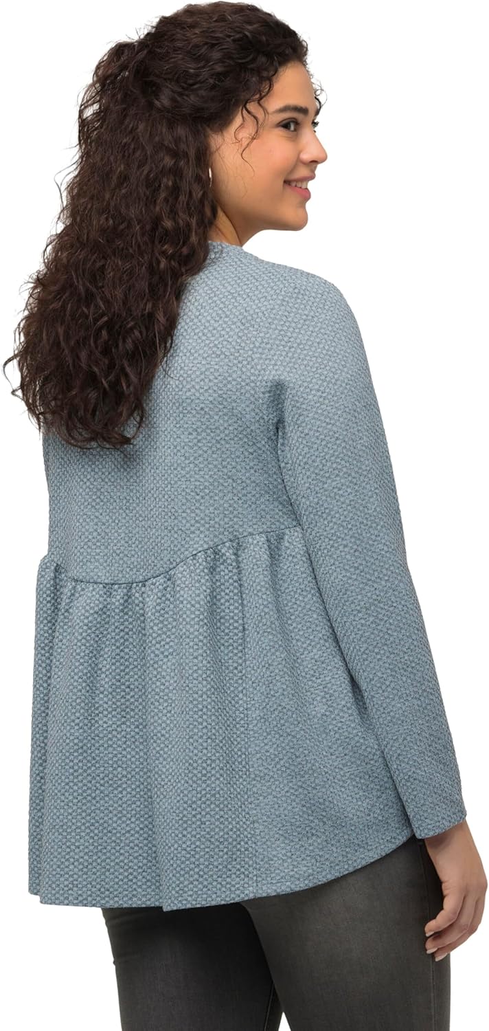 Ulla Popken Damen Struktursweatshirt mit Volant, A-line T-Shirt 50-52 Blau, 50-52 Blau