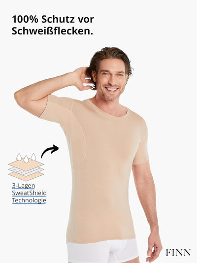 FINN Anti-Schweiss Shirt Herren mit Rundhals und integrierten Achselpads gegen Starkes Schwitzen - A