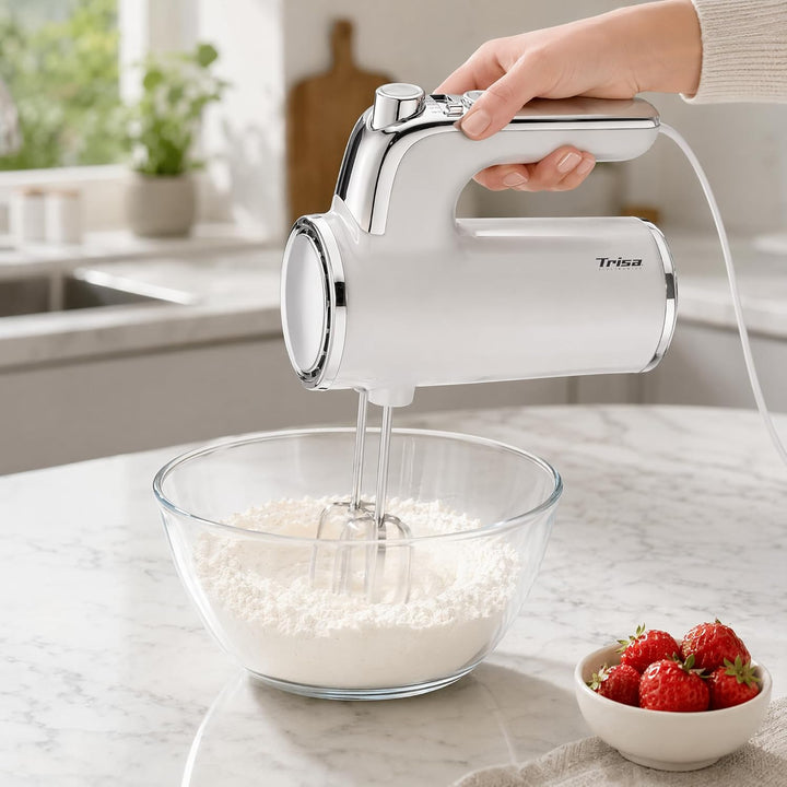 Trisa Handrührgerät - 6 Geschwindigkeiten mit Turbo, Langsamer Start, Chrom-Design, Edelstahl Rührbe