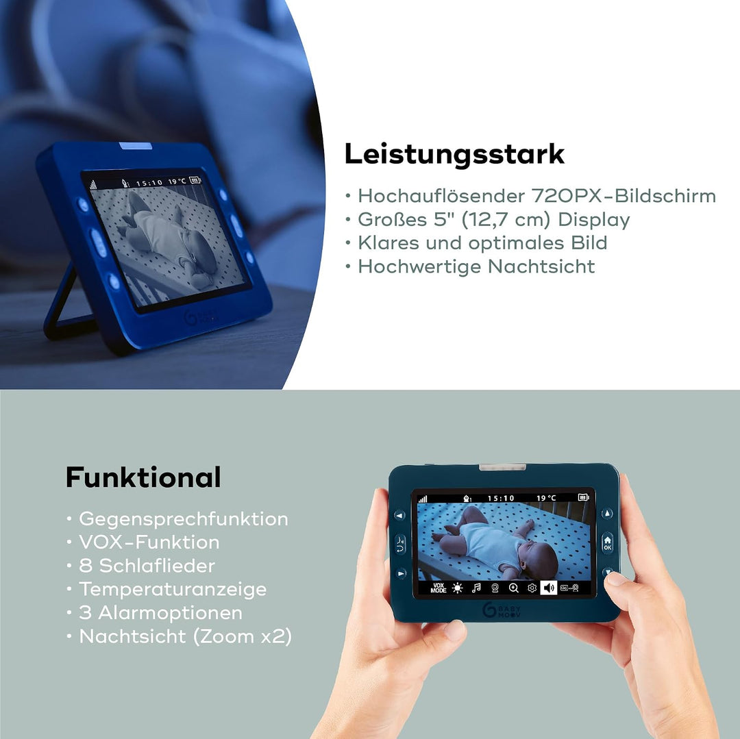 Babymoov Babyphone mit Kamera YOO Master+ HD – 5"-Display, 360°-Kamera, Nachtsicht & Zoom, VOX-Modus