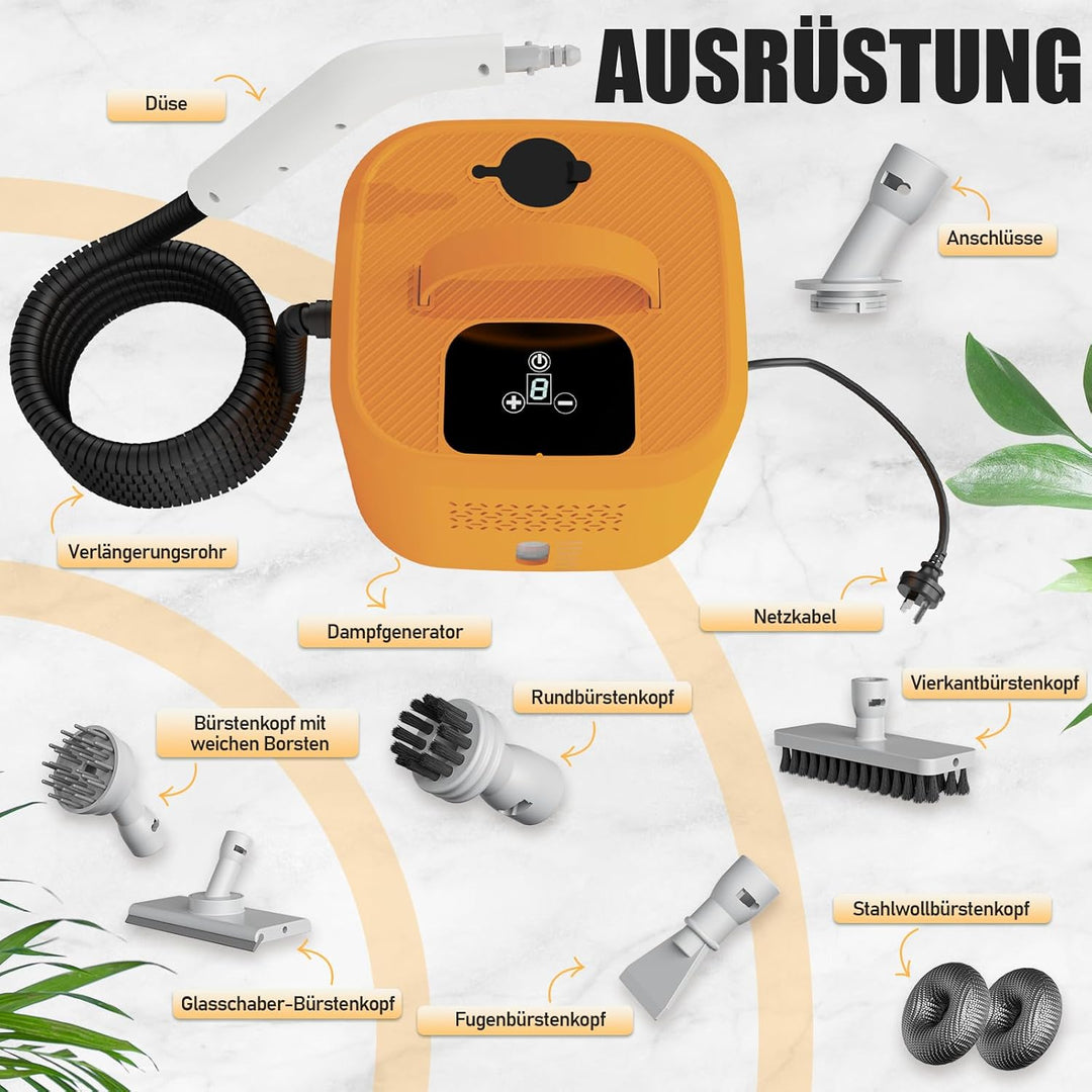 Dampfreiniger Handgerät, 1500W Leistungsstarker Steam Cleaner mit 6 Bürstenköpfen, 220V Mehrzweckdam