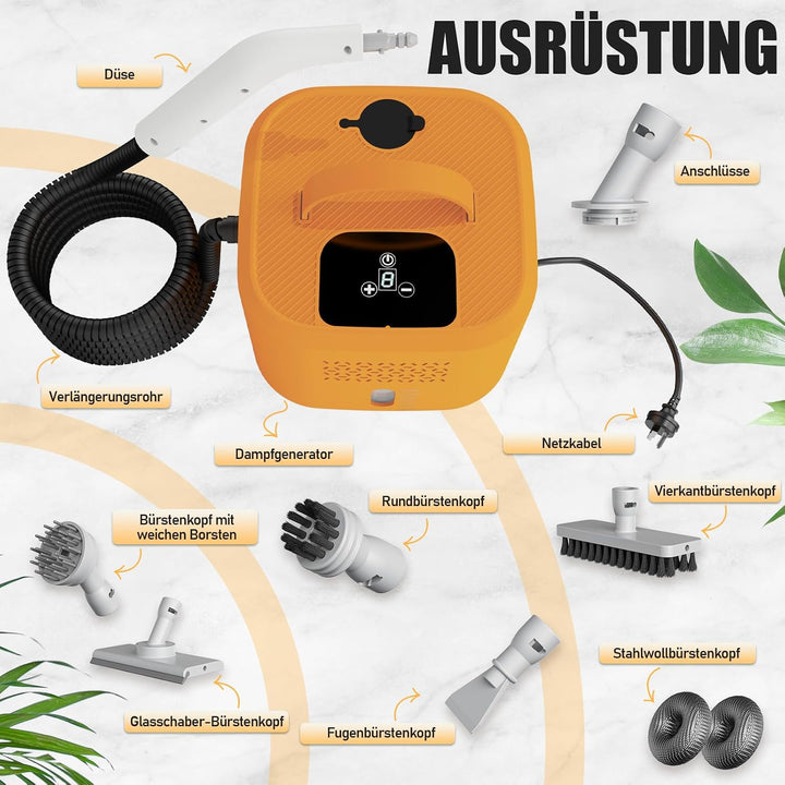 Dampfreiniger Handgerät, 1500W Leistungsstarker Steam Cleaner mit 6 Bürstenköpfen, 220V Mehrzweckdam