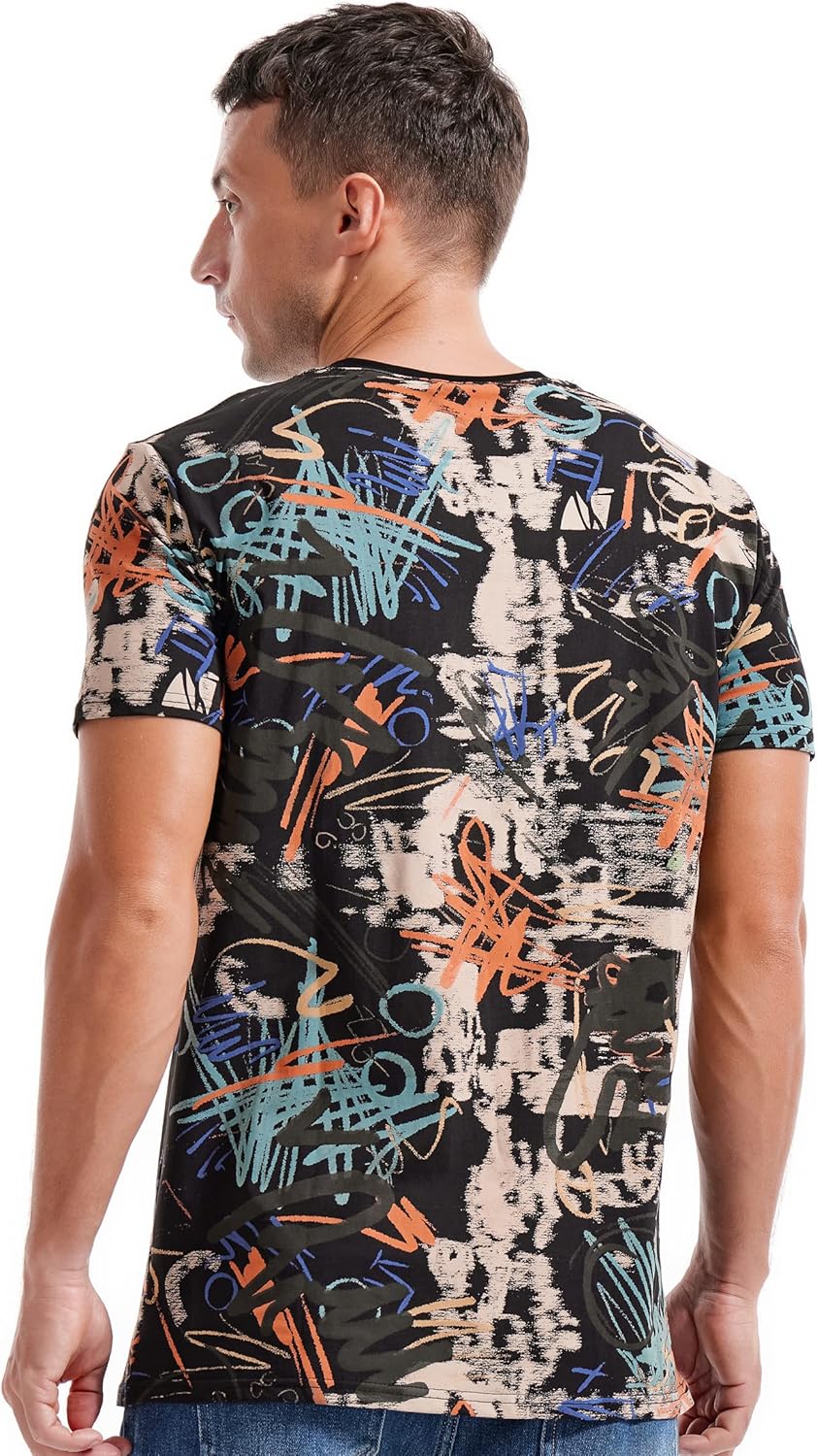 RONOMO Herren Mode Krawatte Dye T-Shirt Casual Print T-Shirt Graffiti T-Shirt S Ty Schwarz, S Ty Sch