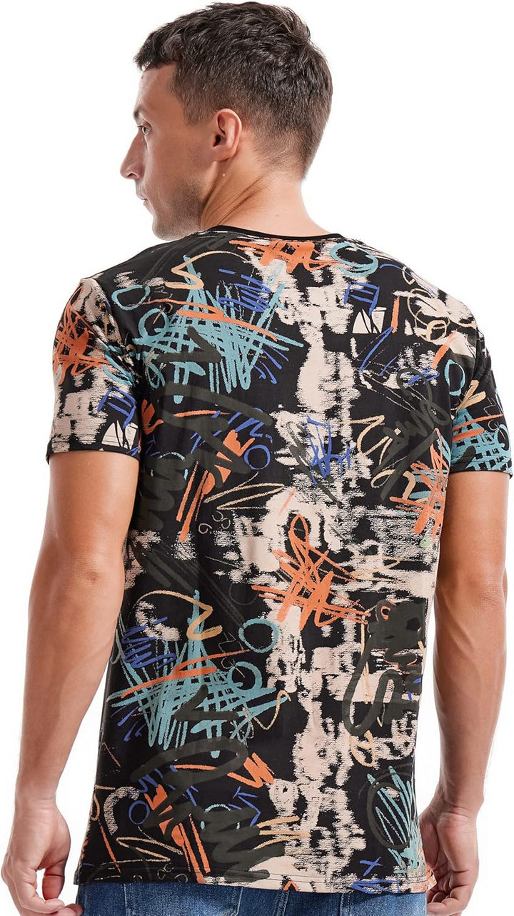 RONOMO Herren Mode Krawatte Dye T-Shirt Casual Print T-Shirt Graffiti T-Shirt S Ty Schwarz, S Ty Sch