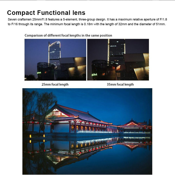 7artisans 25mm F1.8 Manueller Fokus Prime Fixiertes Objektiv für Olympus Micro Four Thirds MFT m4/3