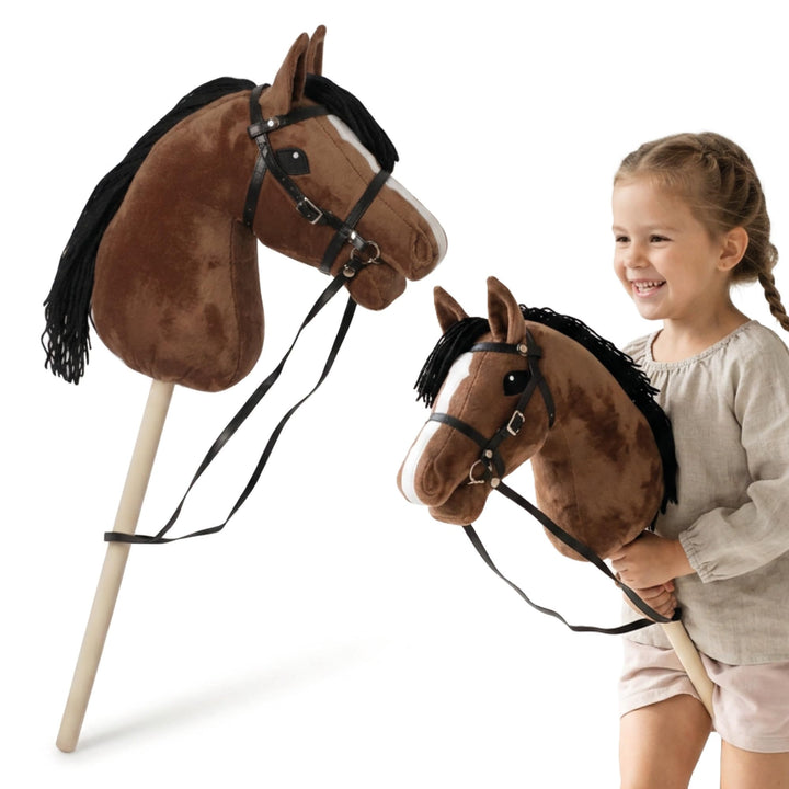 mamabrum Hobby Horse Braun Steckenpferd Kinder 68 cm | Steckenpferd mit Holzstab, verstellbarem Zaum