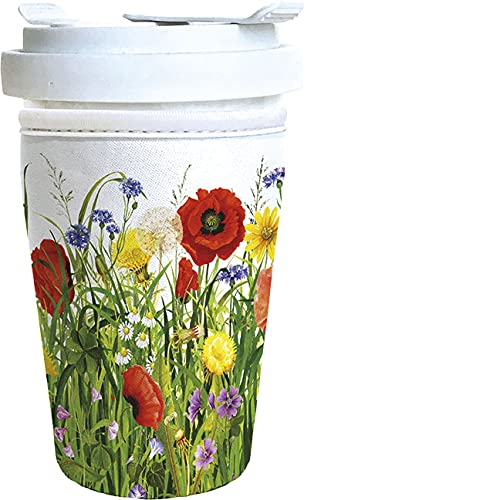 Coffee to go Becher aus Fine Bone Porzellan | bekleidet mit einem Neopren Cup Cover | Motiv “ Mohnwi