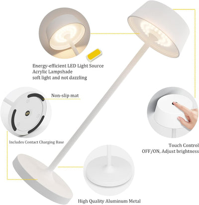 Klighten Dimmbare LED Akku Tischlampe 2 Stück IP65 Wasserdichte Kabellos Touch Metall Aluminium Akku