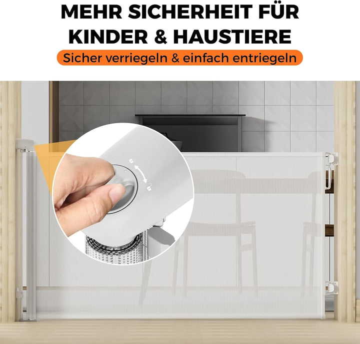 Allyson Treppenschutzgitter ausziehbar bis 140 cm, 86 cm hoch, Baby- und Haustier-Schutzgitter, Gerä