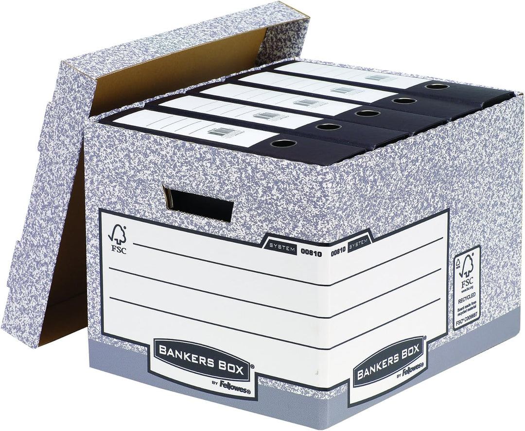 Bankers Box Archivbox mit Deckel, System Serie, extra stabil, für Ordner/Ringbücher/Archivschachteln
