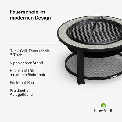 blumfeldt Outdoor-Feuerstelle für den Garten - 3-in-1 Multifunktions-Feuerschale (Feuerstelle, Tisch