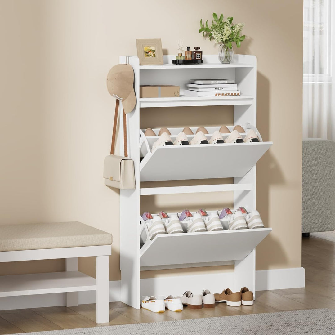 Asgolion Schuhschrank 2 Klappen, Schuhregal, offenes Fach, Schuhkommode Schuhregal mit Trennwände ve