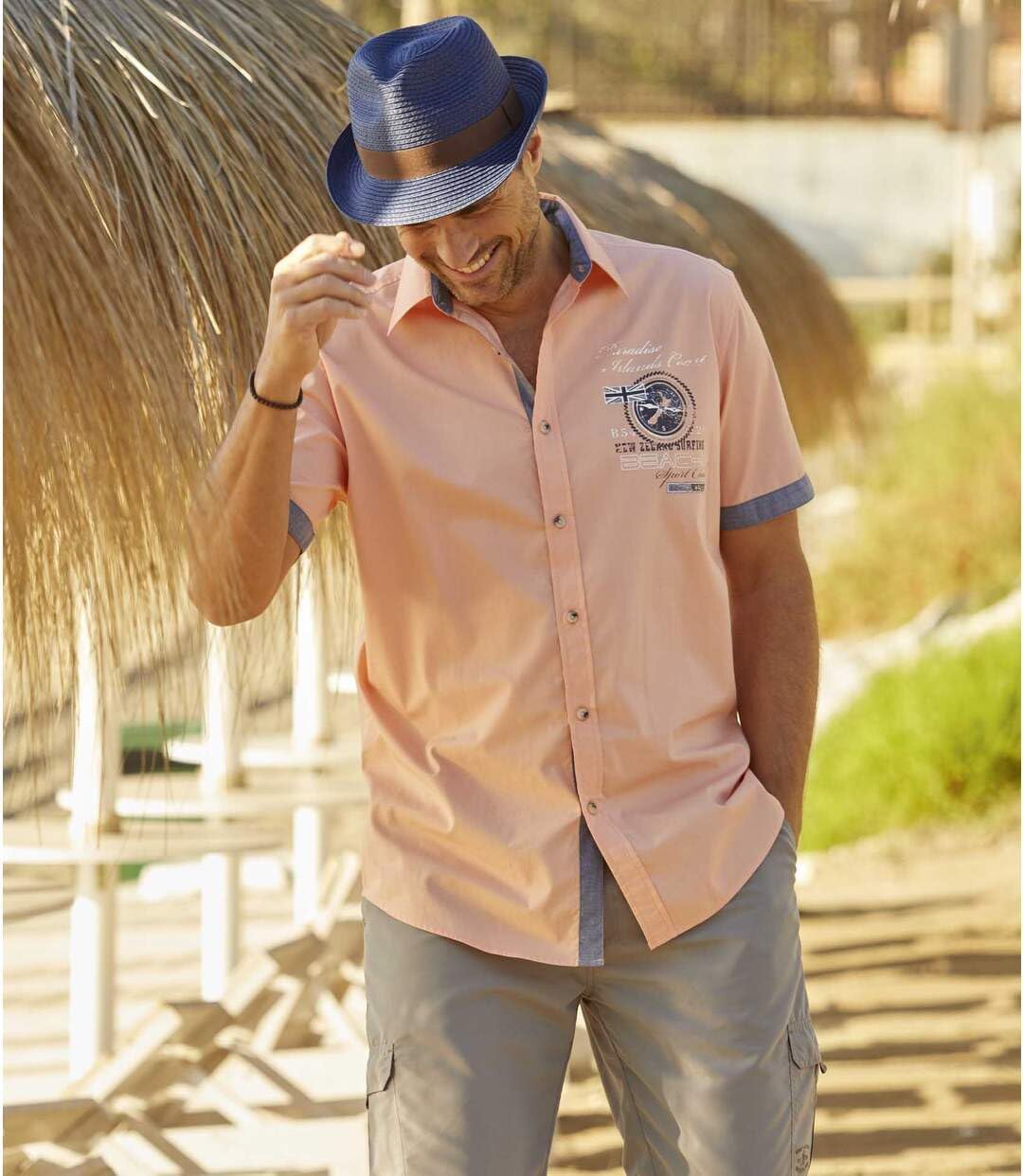 ATLAS FOR MEN - Herrenhemd - Kurze Ärmel - Verfügbar in grossen Grössen von M bis 5XL M Corail, L