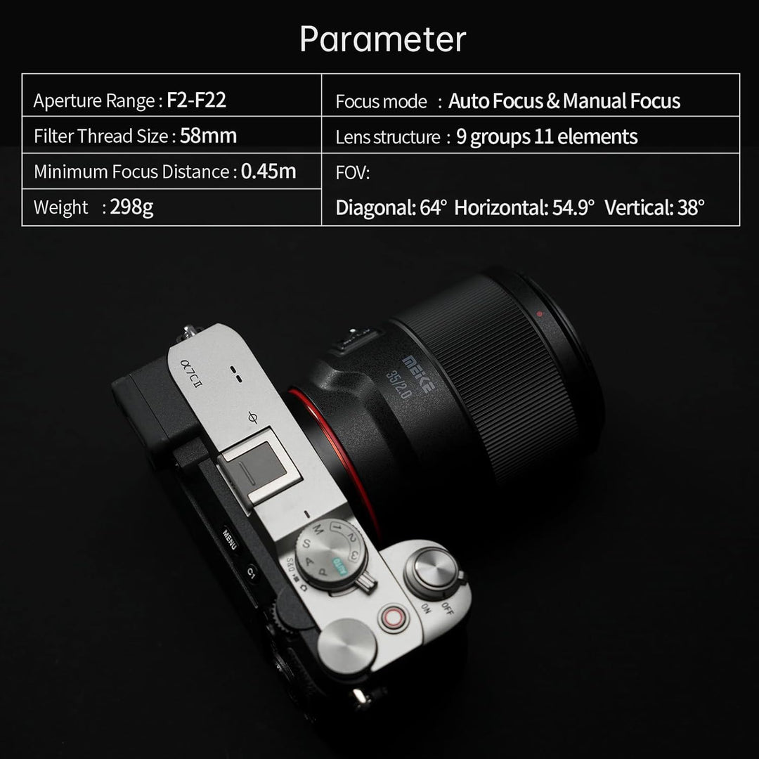 Meike 35mm F2.0 Autofokus Vollformat STM Schrittmotor Objektiv Kompatibel mit Sony E Mount Kameras A
