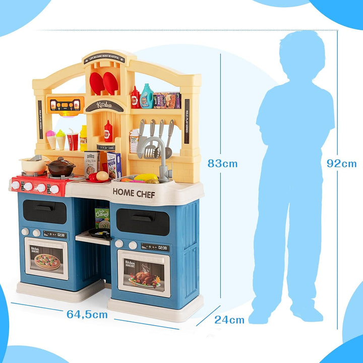 COSTWAY 69 TLG. Kinderküche mit Lichter & Dampf & Musik & Sound, Spielküche inkl. Zubehör, Kinderspi