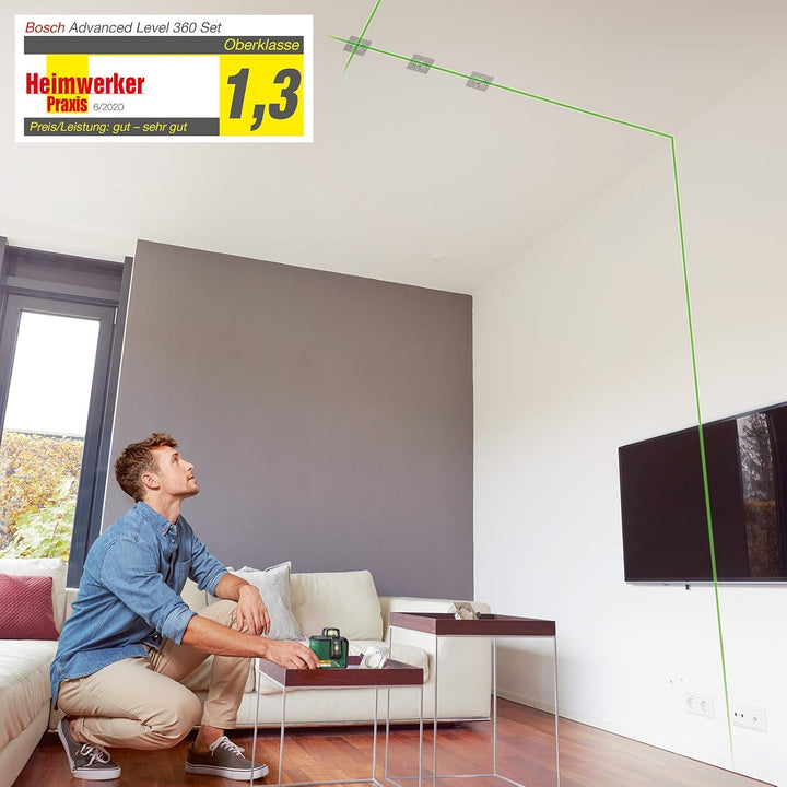 Bosch Kreuzlinienlaser AdvancedLevel 360 mit Premium-Stativ (3 Laserlinien inkl. 360° zum Ausrichten