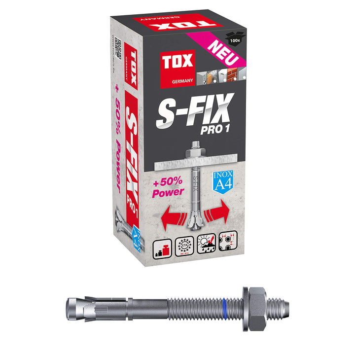 TOX Bolzenanker S-Fix Pro 1 Edelstahl A4 M8 x 75/10 mm, 100 Stück, 040171071 M8x75/10 mm, M8x75/10 m