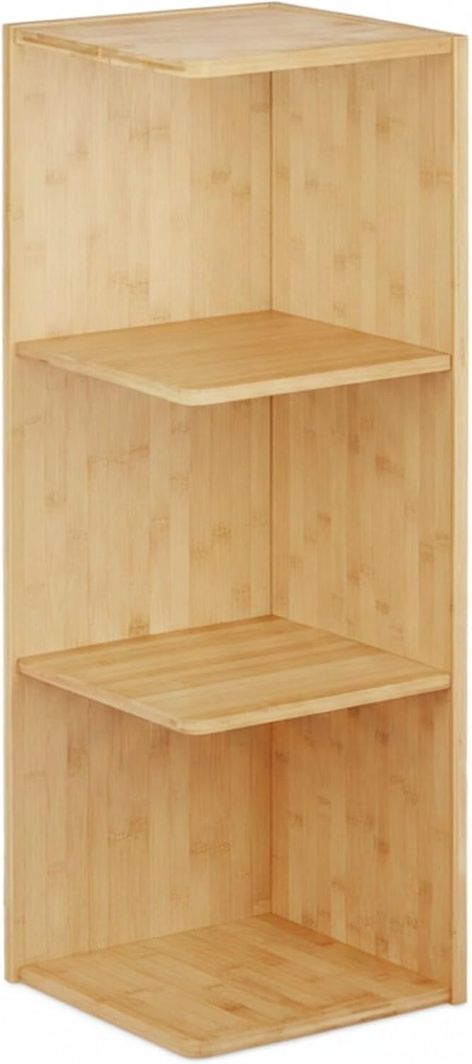 Relaxdays Eckregal Bambus, 3 Ablagen HxBxT: 85,5 x 29 x 29 cm, Bücherregal, Küchenregal, Aufbewahrun