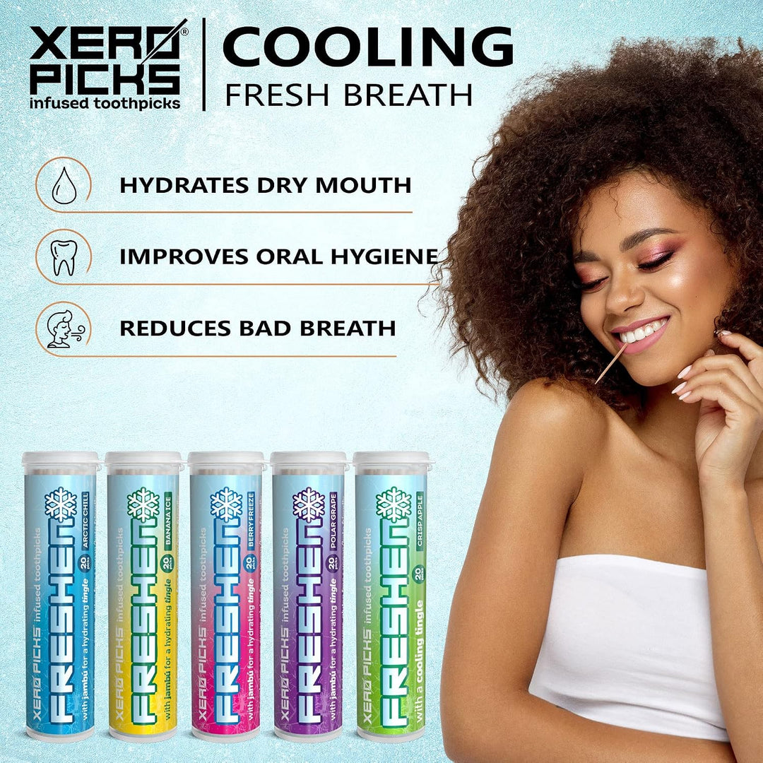 Xero Picks Freshen Zahnstocher mit aromatisiertem Duft, kühlender frischer Atem – 100 Plektren – 5 S