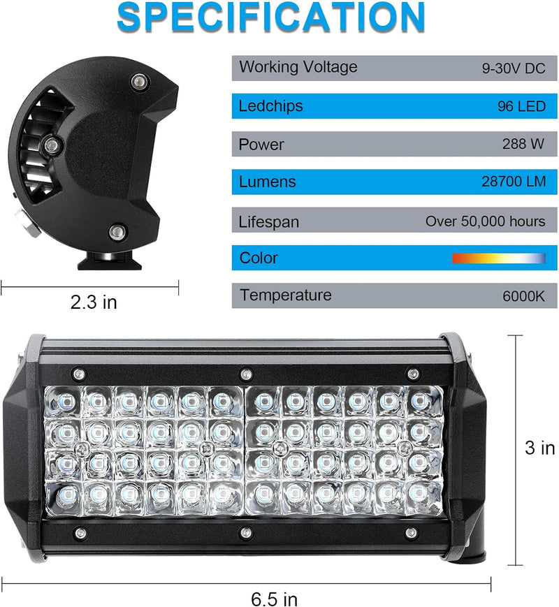 Kraumi LED Arbeitsscheinwerfer 7 Zoll 288W Cree LED Zusatzscheinwerfer 12V 28,700lm Auto Scheinwerfe