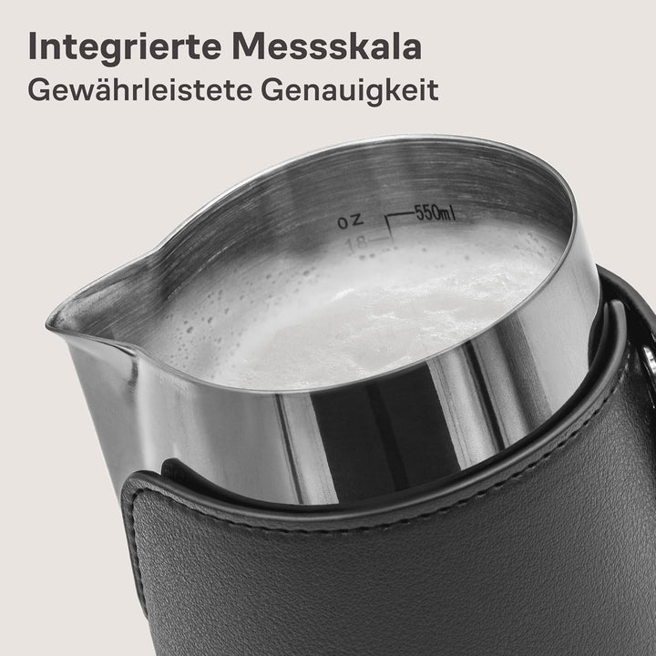 Cosumy Milchkännchen Edelstahl 500ml Schwarz - Milchkanne mit Messkala - Für Latte Art - Barista Zub