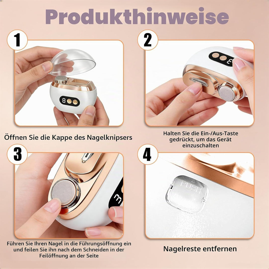 Elektrischer Nagelknipser, 3 in 1 Automatischer Elektrischer Nagelfeile mit LED-Licht, Wiederaufladb