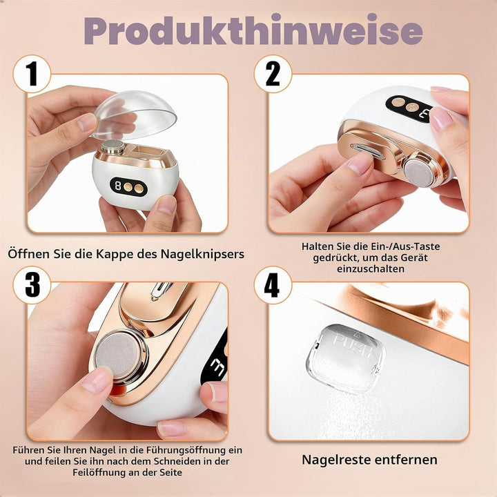 Elektrischer Nagelknipser, 3 in 1 Automatischer Elektrischer Nagelfeile mit LED-Licht, Wiederaufladb