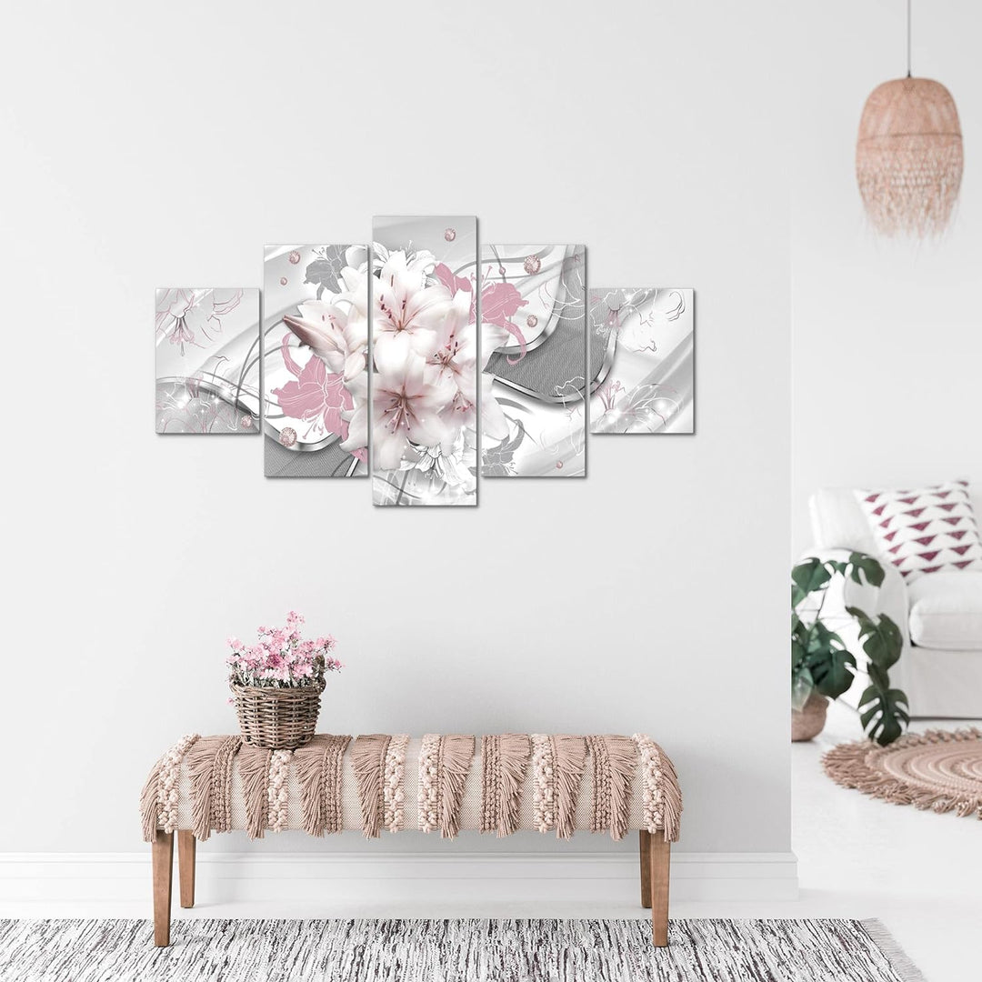 Runa Art Bild Wohnzimmer Schlafzimmer Blumen Lilien 5 Teilig Abstrakt Rosa Grau Wandbilder auf Vlies