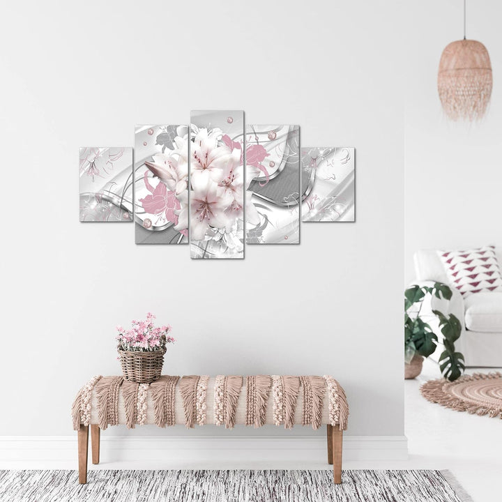 Runa Art Bild Wohnzimmer Schlafzimmer Blumen Lilien 5 Teilig Abstrakt Rosa Grau Wandbilder auf Vlies