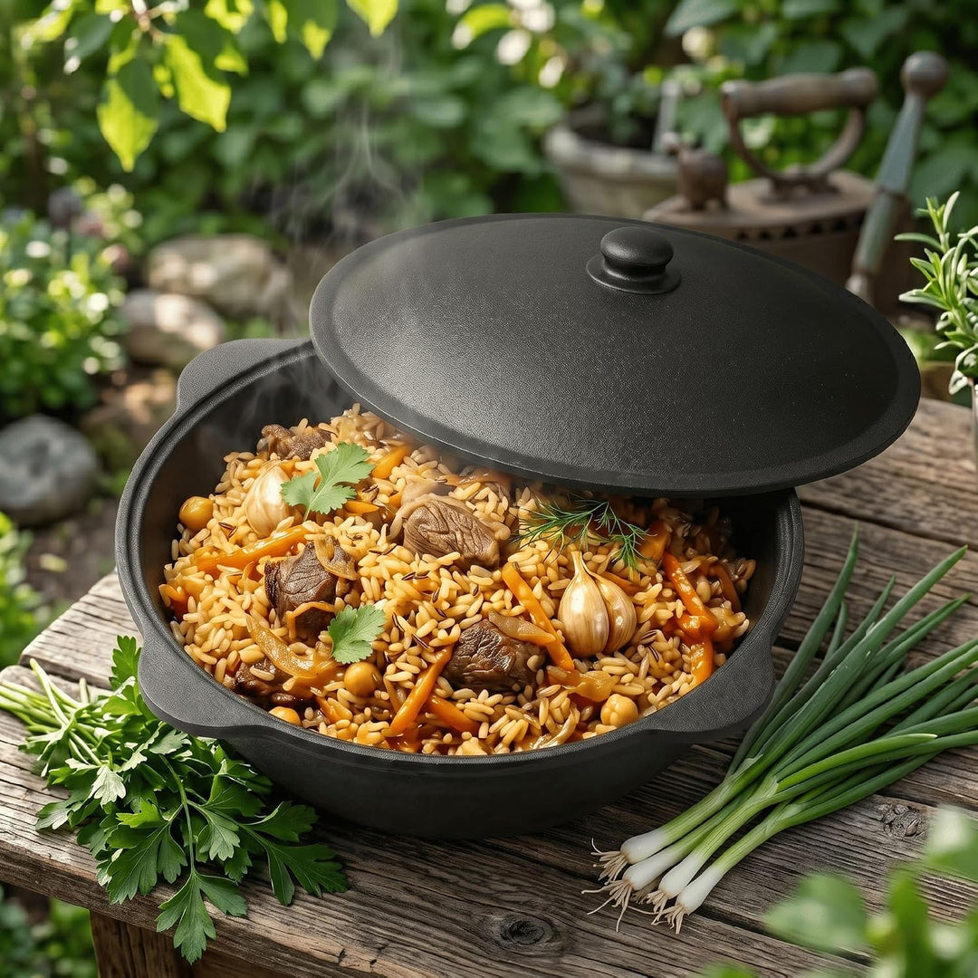 Wok Gusseisen 8 L (runder Boden) Kazan mit Schaumkelle NAMANGAN Uzbek Kasan Uzbekisch Asia WOK Cast