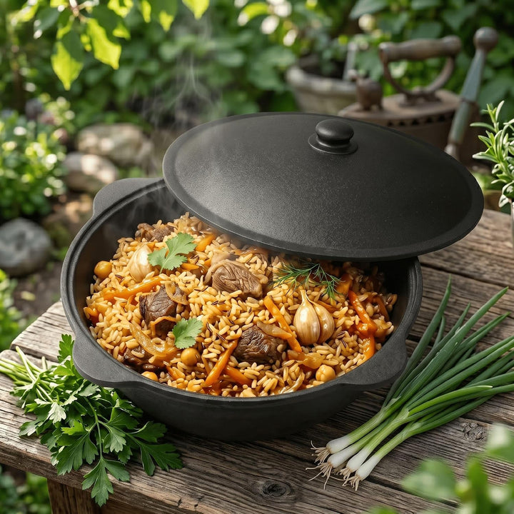 Wok Gusseisen 8 L (runder Boden) Kazan mit Schaumkelle NAMANGAN Uzbek Kasan Uzbekisch Asia WOK Cast