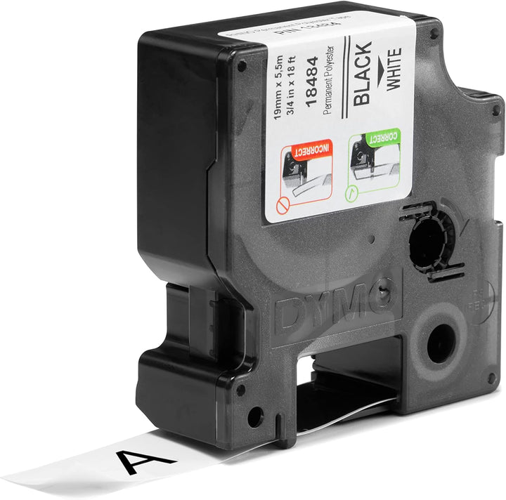 DYMO Rhino Industrie Permanente Polyesteretiketten | 19 mm x 5,5 m | Schwarz auf Weiss | selbstklebe