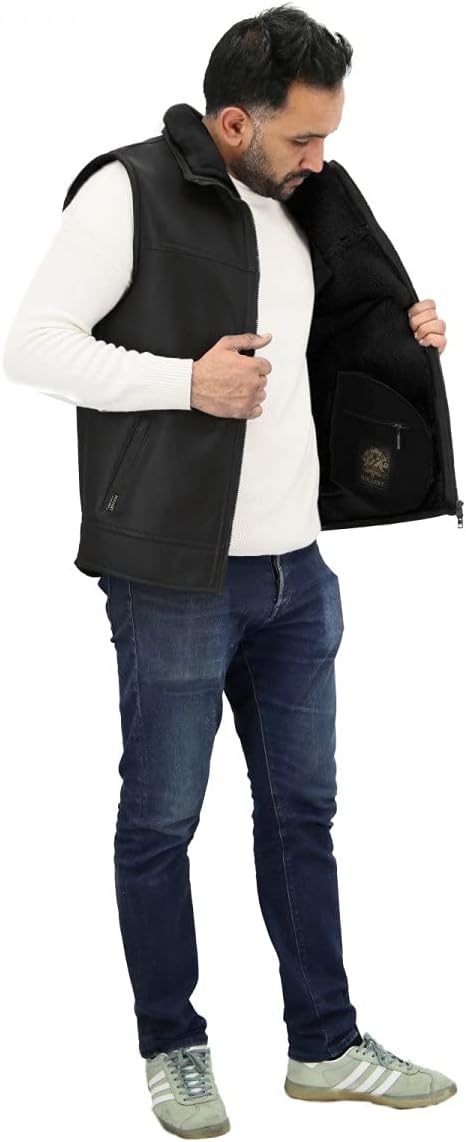 Hollert Herren Lammfellweste Luca Fellweste Echtleder Merino Schaffell Jagdweste warme Outdoorweste