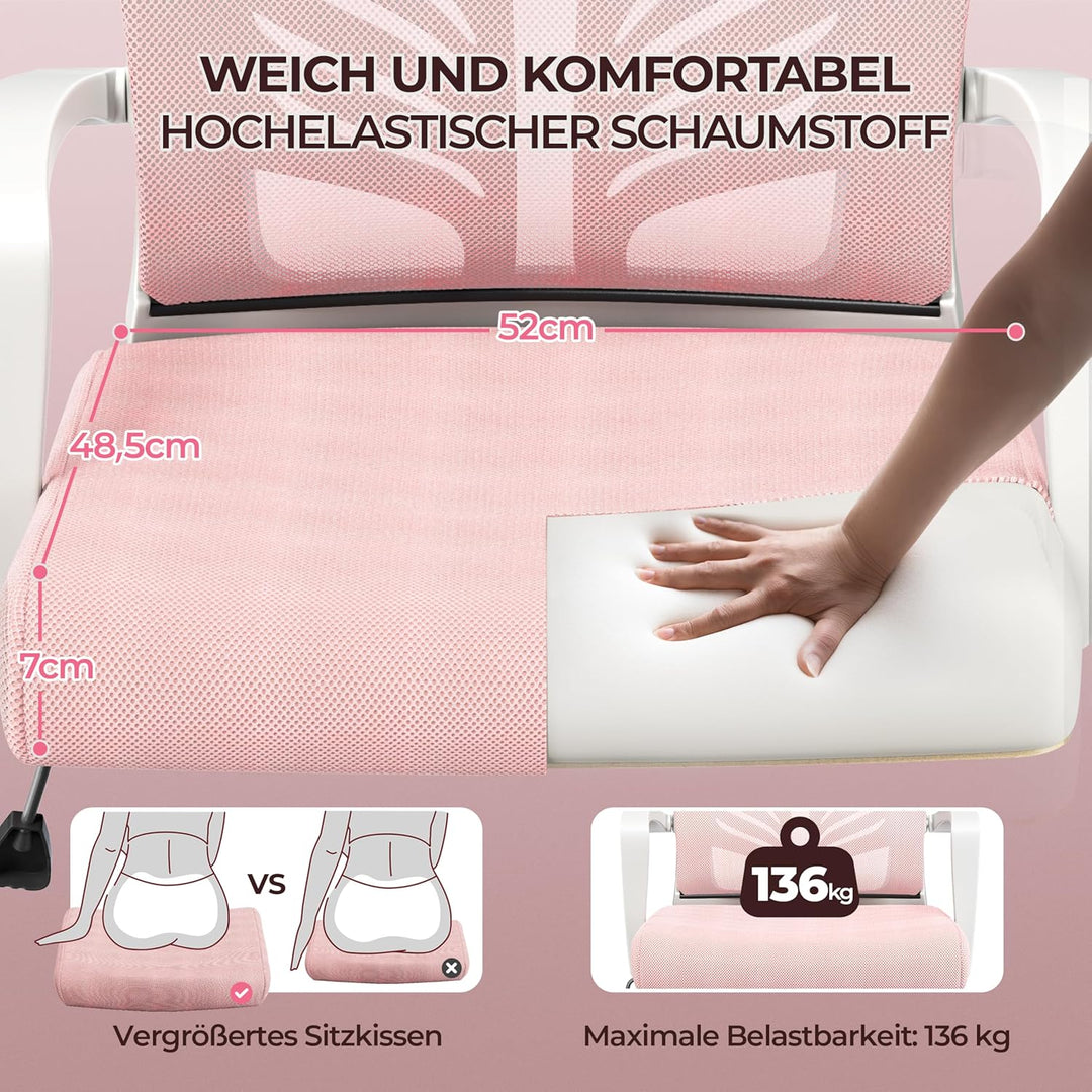 Yaheetech Bürostuhl Ergonomisch Schreibtischstuhl mit Schaukelfunktion Drehstuhl mit Gepolstertem Si