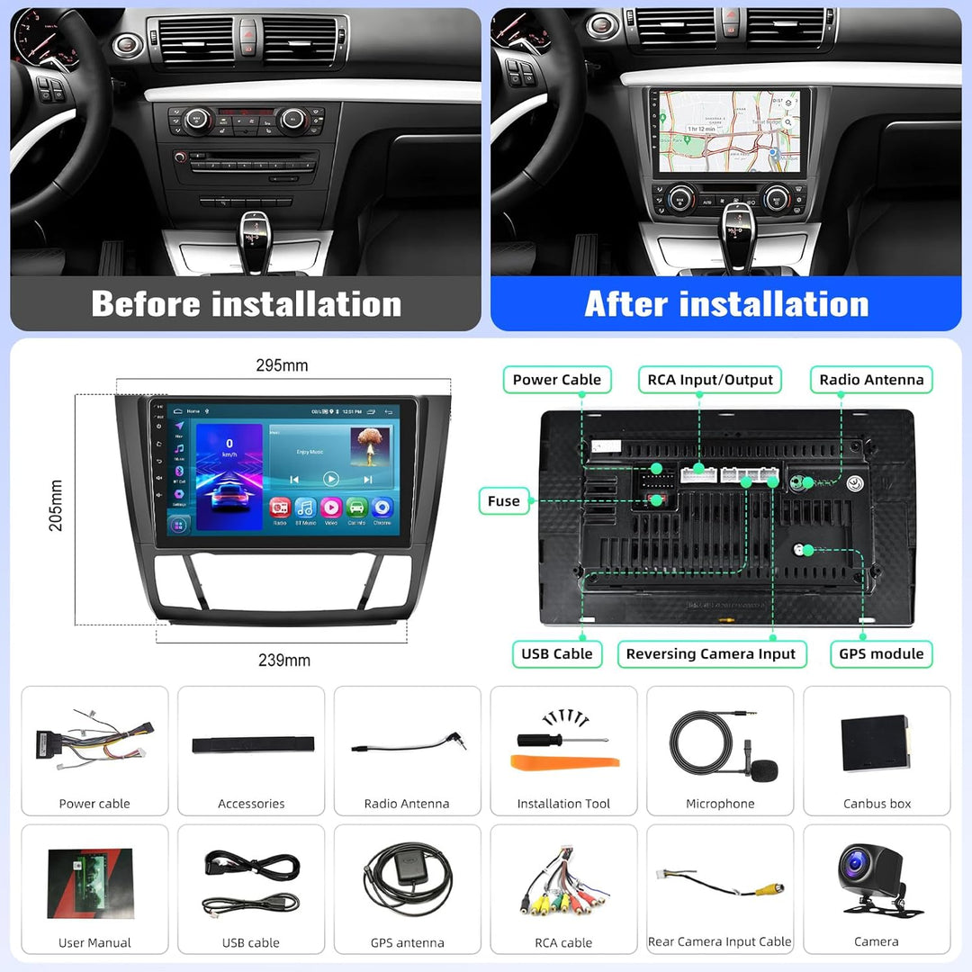 2G+64G CAMECHO Android 13 Autoradio für BMW 1 Serie E81 E82 E87 E88 mit Navi Carplay Android Auto, D