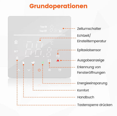 Digitale Heizthermostat, Briidea Digitale Thermostat with Touchscreen, Anwendbar Für Kabelsysteme in