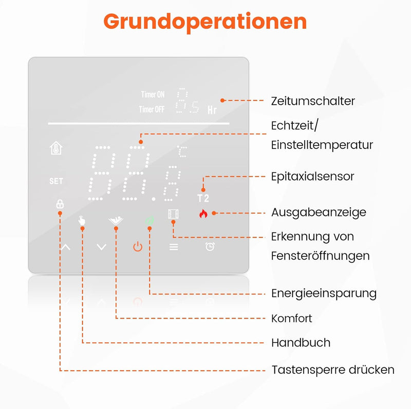 Digitale Heizthermostat, Briidea Digitale Thermostat with Touchscreen, Anwendbar Für Kabelsysteme in