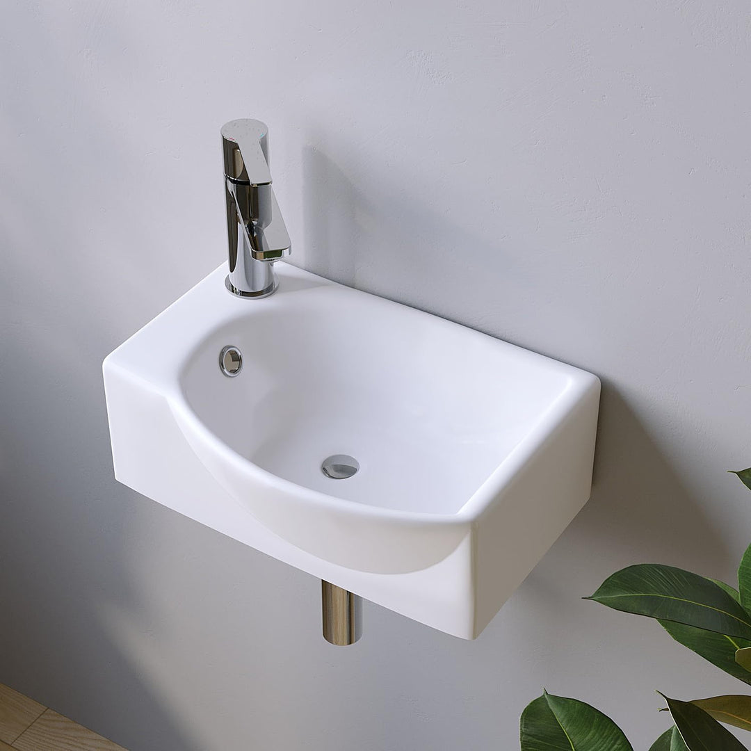 Waschbecken Keramik Waschtisch Hängewaschbecken klein Handwaschbecken Weiss Eckig-Oval 40 x 28 cm Ba