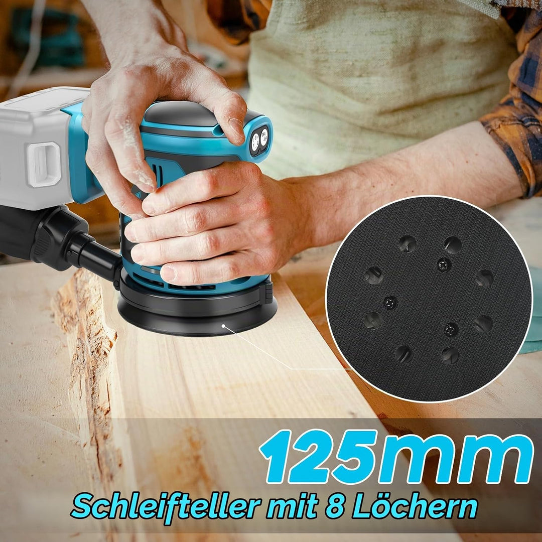 Exzenterschleifer für Makita 18V Akku(no Akku),125mm Schleifmaschine, 3 Geschwindigkeiten 7,000-11,0