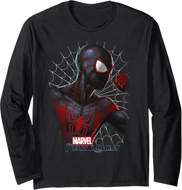 Marvel Puzzle Quest Spider-Man Profile Portrait Langarmshirt