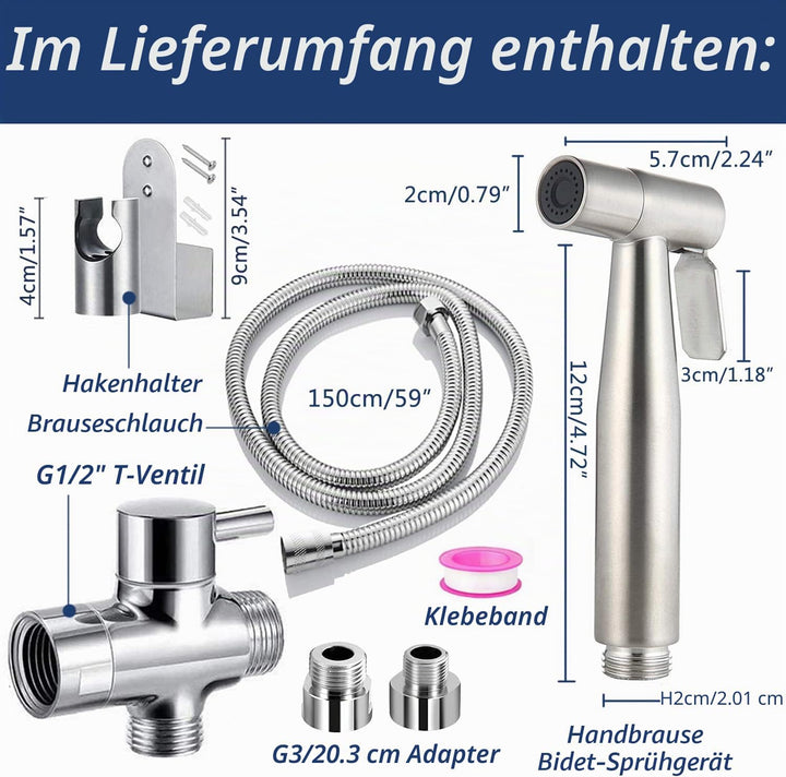 WC-Sprühflasche, Handbrause, Bidet, aus Edelstahl – mit 3-Wege-Ventil (1/2-3/8 Zoll), perfekt für pe