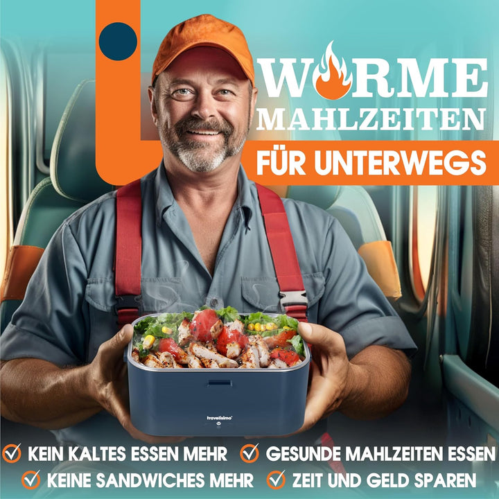 TRAVELISIMO XXL Elektrische Lunchbox Extra gross 1,8L Electric Lunch Box 80W, Warmhaltebox 3-in-1 Lu