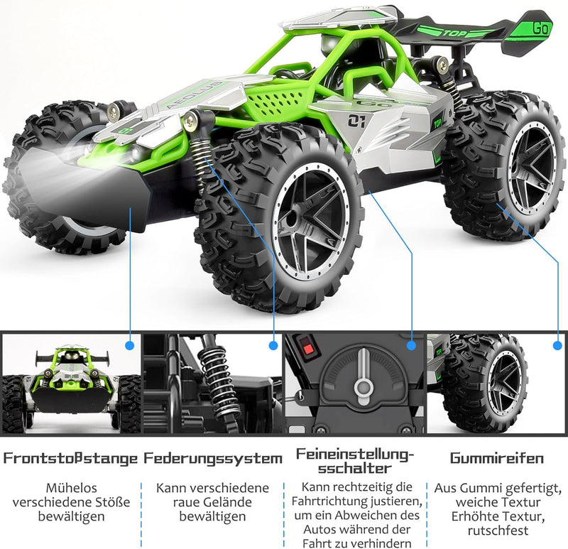 Pmgud Ferngesteuertes Auto, 2,4 GHz 1:18 Proportional 2WD 20+ km/h Hobby Offroad Monster RC Truck, w