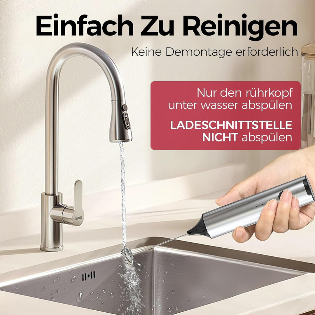 YARRAMATE Edelstahl Akku Handheld Milchaufschäumer Mit Ständer – Elektrischer 3-Gang Rührstab Mit 2