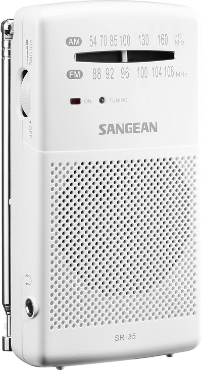 Sangean SR-35 Weiss Radio FM/Am Integrierter Lautsprecher Teleskopantenne Kopfhörerausgang